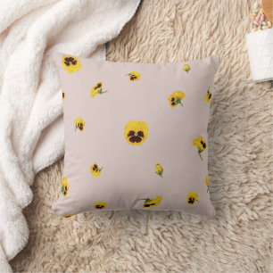 Dusty Rose Yellow Japanese Pansy Floral Pattern Cushion