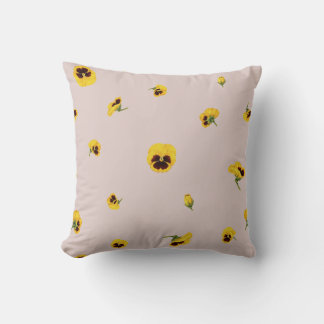 Dusty Rose Yellow Japanese Pansy Floral Pattern Cushion