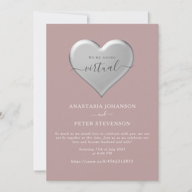Dusty Rose Zoom Wedding Invitation (Front)