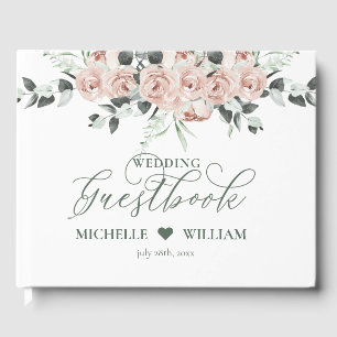 Dusty Roses Eucalyptus Floral Script Wedding  Guest Book