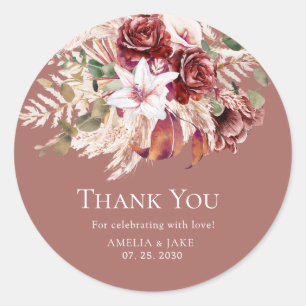 Dusty Rosewood & Burgundy Blush Floral Wedding Classic Round Sticker