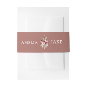 Dusty Rosewood Floral Wedding Invitation Belly Band