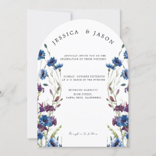 Dusty Royal Blue Purple Bloom Floral Wedding Invitation