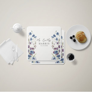 Dusty Royal Blue Purple Bloom Wedding Napkin