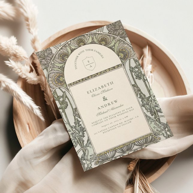 Dusty Sage Art Nouveau wedding Invitation (Creator Uploaded)