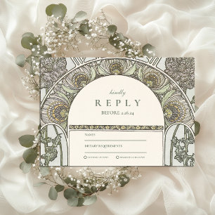 Dusty Sage Art Nouveau wedding RSVP Card