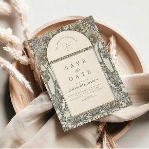 Dusty Sage Art Nouveau wedding Save The Date