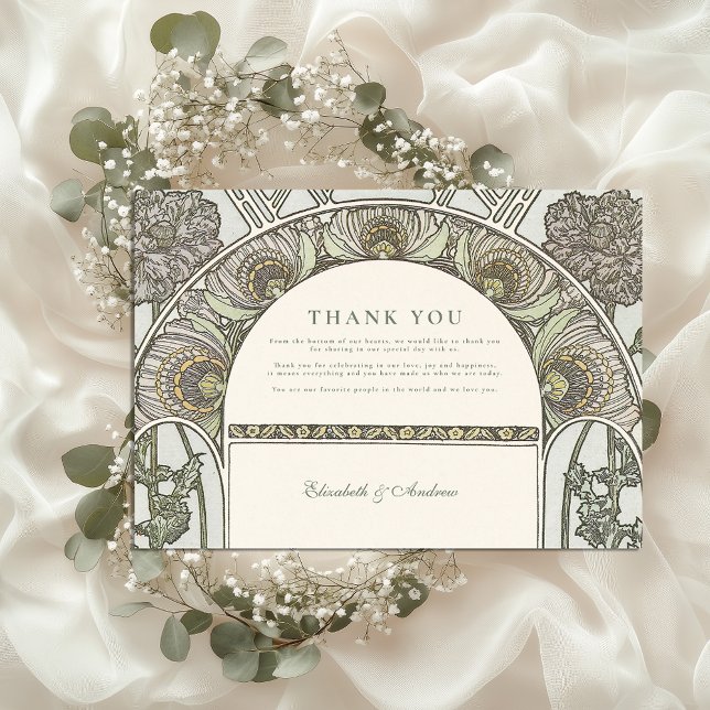 Dusty Sage Art Nouveau wedding Thank You Card (Creator Uploaded)