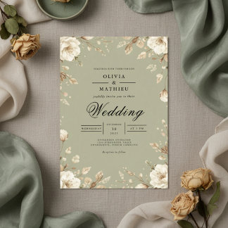 Dusty Sage Botanical Romance Wedding Invitation