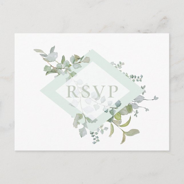 Dusty Sage Botanical Wedding RSVP Song Request Invitation Postcard (Front)