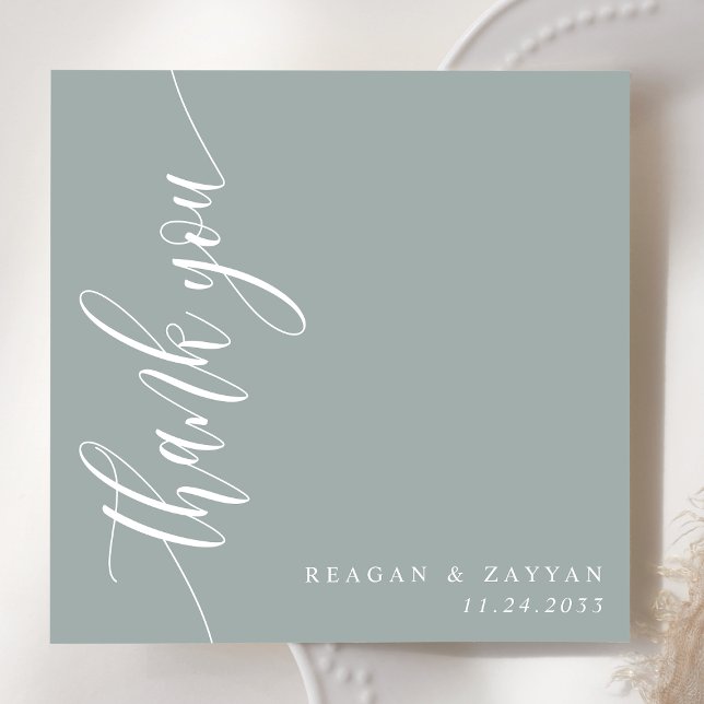 Dusty Sage Calligraphy Script Wedding Thank You Card (Creator Uploaded)