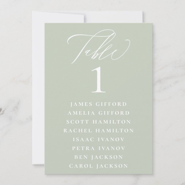 Dusty Sage Calligraphy Seating Chart Table Number (Front)