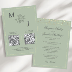 Dusty Sage Elegant QR Code Wedding Invitation