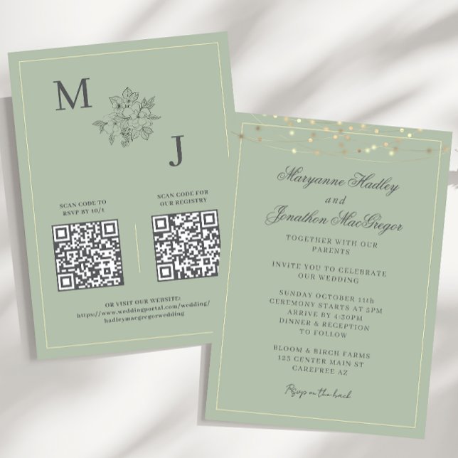 Dusty Sage Elegant QR Code Wedding Invitation (Creator Uploaded)