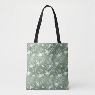 Dusty Sage Floral Green Flower Greenery Pattern Tote Bag