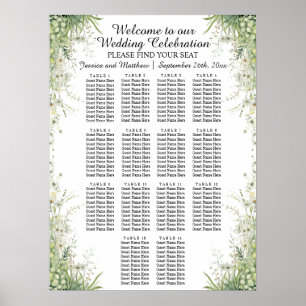Dusty Sage Green 14 Tables Wedding Seating Poster