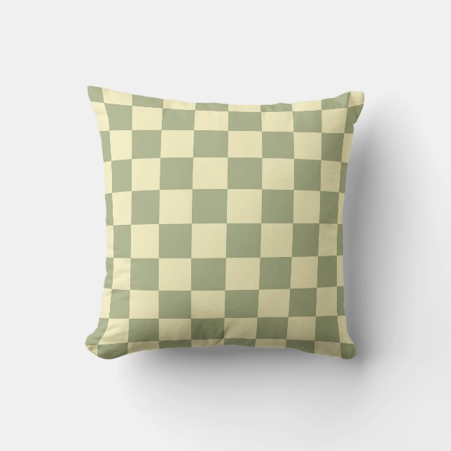 Dusty Sage Green and Butter Yellow Checkerboard Cushion (Front)