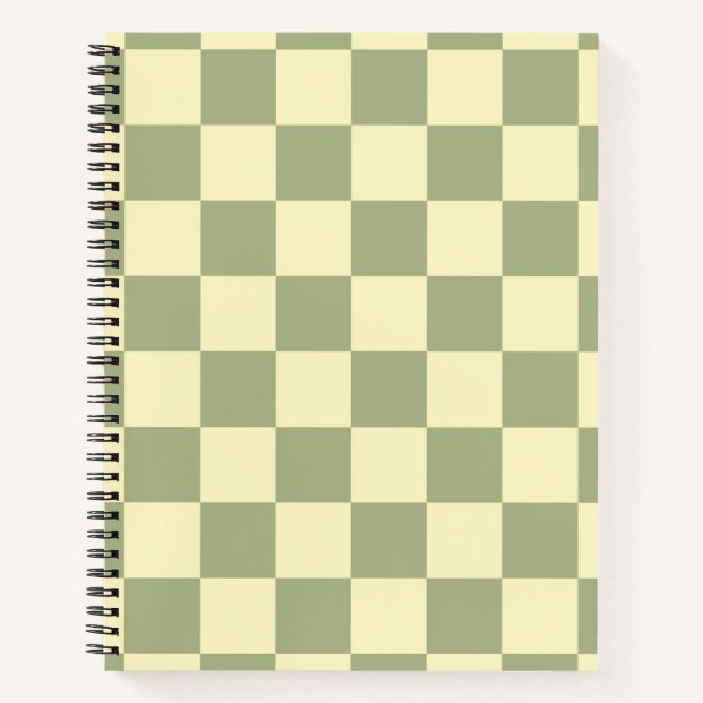 Dusty Sage Green and Butter Yellow Checkerboard Notebook (Front)
