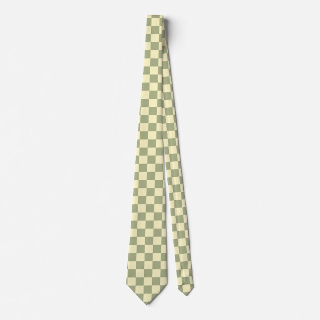 Dusty Sage Green and Butter Yellow Checkerboard Tie (Front)