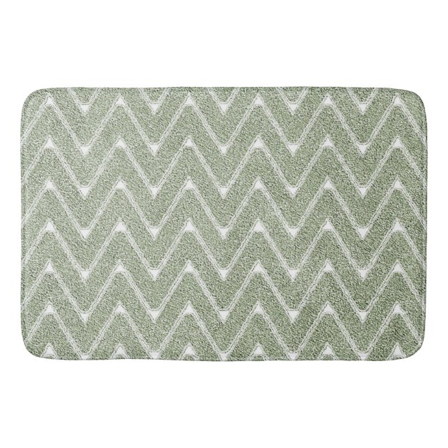 Dusty Sage Green Chevron Pattern Bath Mat (Front)
