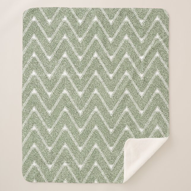 Dusty Sage Green Chevron Pattern Sherpa Blanket (Front)