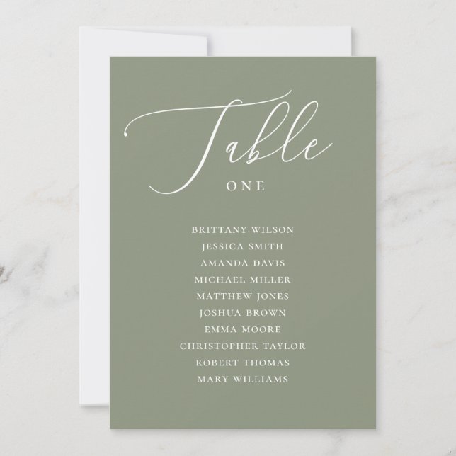 Dusty Sage Green Elegant Wedding Seating Chart Invitation (Front)