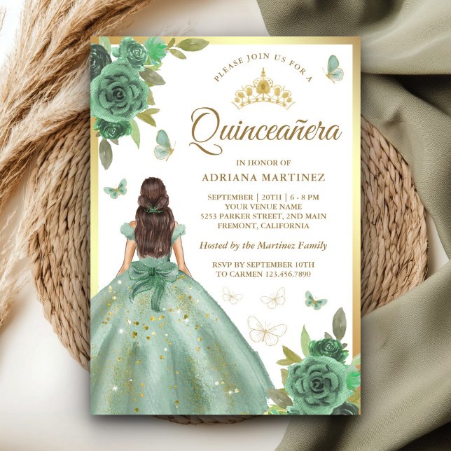 Dusty Sage Green Floral Butterfly Quinceanera Invitation (Creator Uploaded)