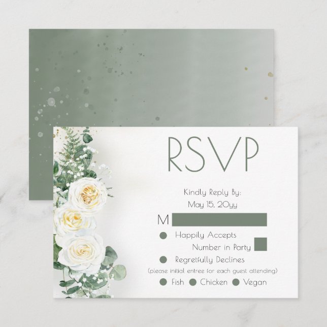 Dusty Sage Green Floral Wedding RSVP Response Card (Front/Back)