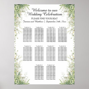 Dusty Sage Green Flowers 10 Tables Wedding Seating Poster