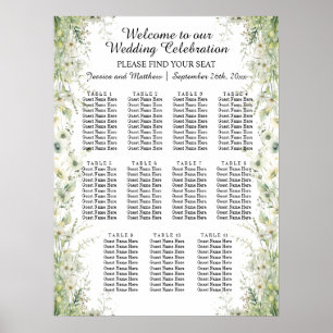 Dusty Sage Green Flowers 11 Tables Wedding Seating Poster