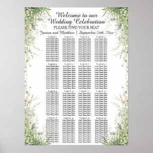 Dusty Sage Green Flowers 16 Tables Wedding Seating Poster