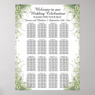 Dusty Sage Green Flowers 16 Tables Wedding Seating Poster