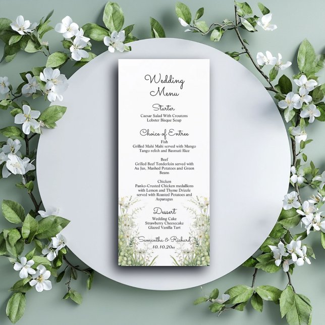 Dusty Sage Green Flowers 4x9'' Wedding Menu (Creator Uploaded)