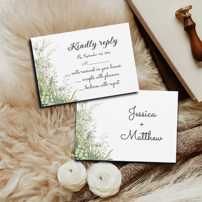 Dusty Sage Green Flowers Wedding RSVP Card (Creator Uploaded)