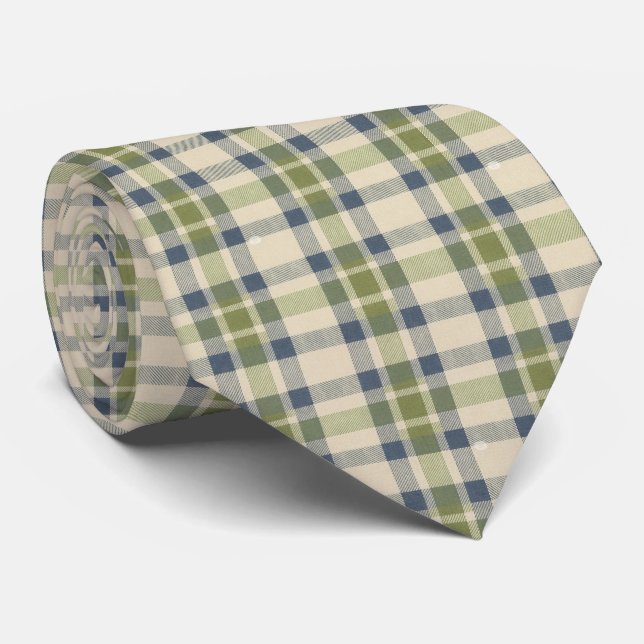 Dusty Sage Green Gingham Men's Tie  Vichy Check  (Rolled)
