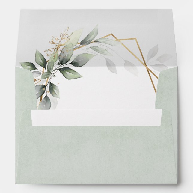 Dusty Sage Green Greenery Geometric Rustic Wedding Envelope (Back (Bottom))