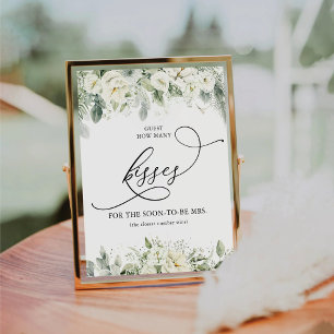 Dusty Sage Green Guest How Many Kisses Pedestal Sign