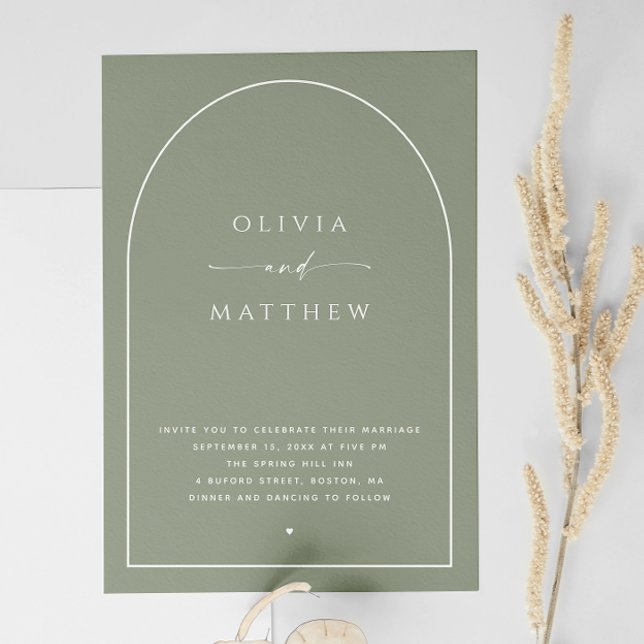 Dusty Sage Green Minimalist Arch Wedding. Photo QR Invitation (Creator Uploaded)