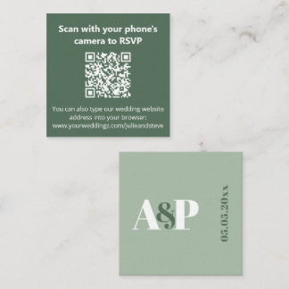 Dusty Sage Green Monogram QR Code Wedding Website Enclosure Card