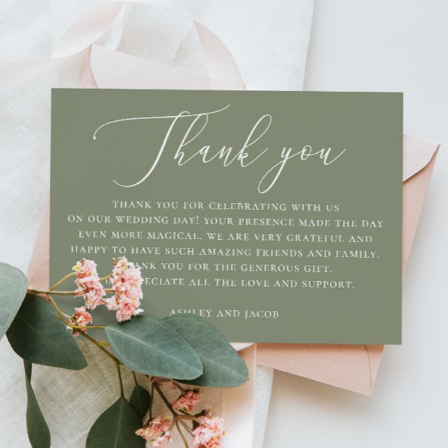 Dusty Sage Green Script Wedding | Elegant Rustic Thank You Card (Creator Uploaded)