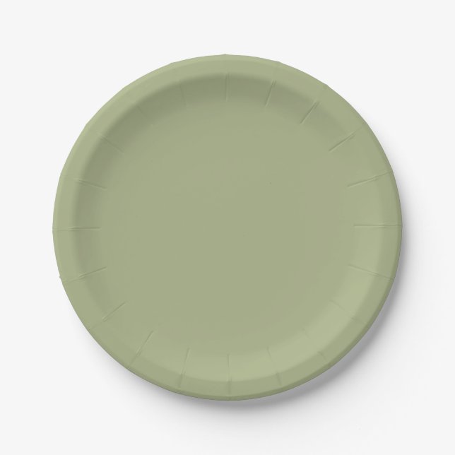 Dusty Sage Green Solid Colour Paper Plate (Front)