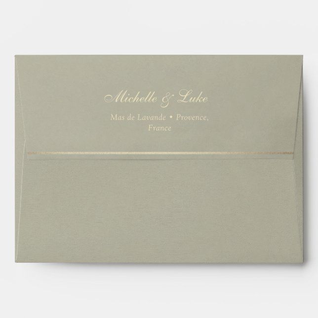 Dusty Sage Green Velvet with Gold Wedding Envelope (Back (Top Flap))