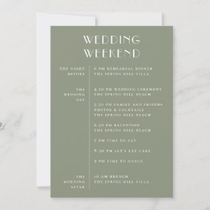 Dusty Sage Green Wedding Modern Weekend Timeline Invitation