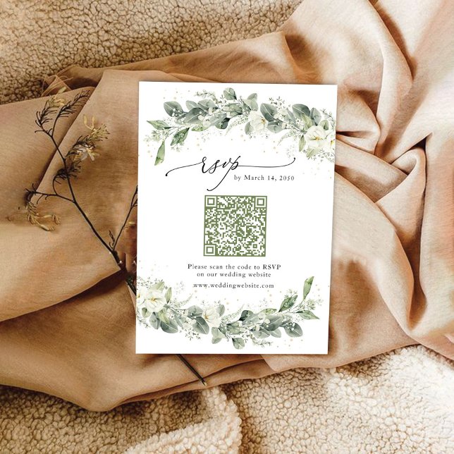 Dusty Sage Green Wedding RSVP Card with QR Code (Creator Uploaded)
