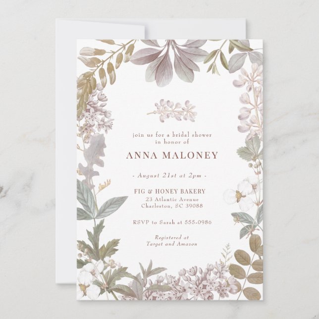 Dusty Sage Lavender Botanical Floral Bridal Shower Invitation (Front)