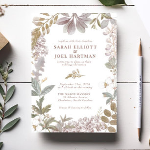 Dusty Sage Lavender Botanical Floral Wedding Invitation