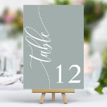 Dusty Sage Modern Calligraphy Wedding Table Number<br><div class="desc">Guide your guests to their seats with these chic elegant dusty sage green wedding table numbers. Featuring a minimalist design with modern calligraphy, these table numbers add a touch of sophistication to your wedding reception. The soft background and clean, elegant typography ensure easy readability while enhancing your wedding decor. Perfect...</div>