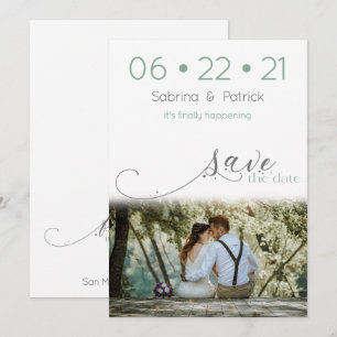 Dusty Sage Modern Photo Save the Date Invitation