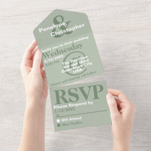 Dusty Sage Modern Typography Big Symbols Wedding All In One Invitation