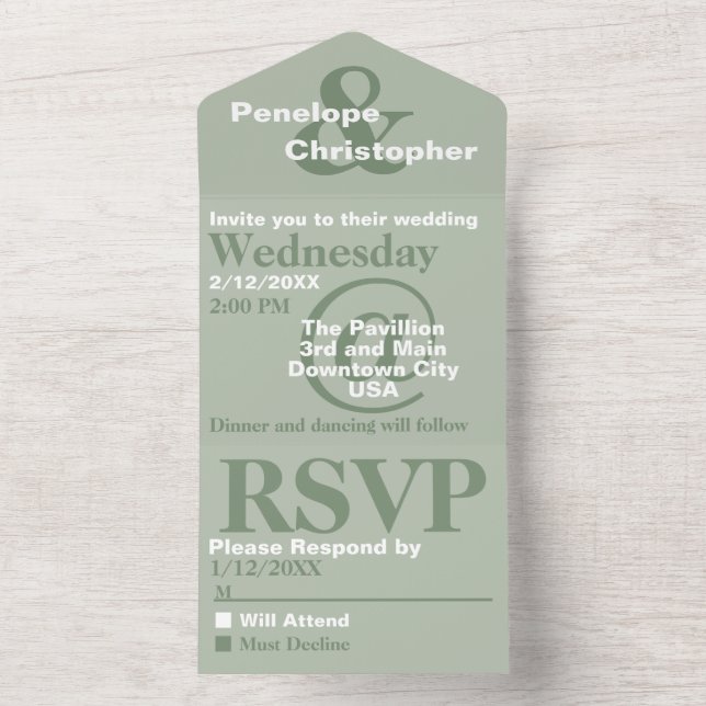 Dusty Sage Modern Typography Big Symbols Wedding All In One Invitation (Inside)